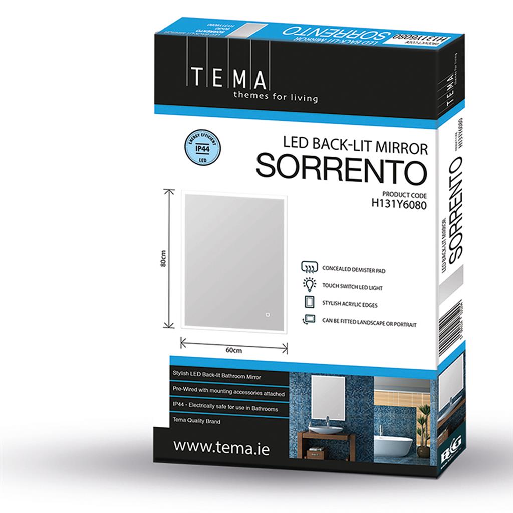 TEMA SORRENTO IP44  BACK-LIT MIRROR/ DEMIST 80x60