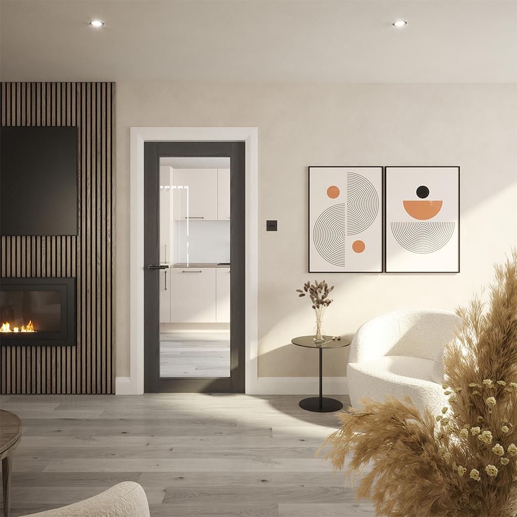 NOLITA GREY CLEAR GLASS PRE-FINISHED DOOR 80x32