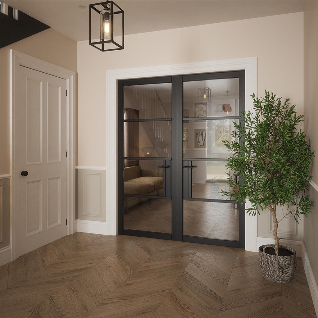 PORTLAND 4 LITE CLEAR GLASS BLACK PRM DOOR 80x32
