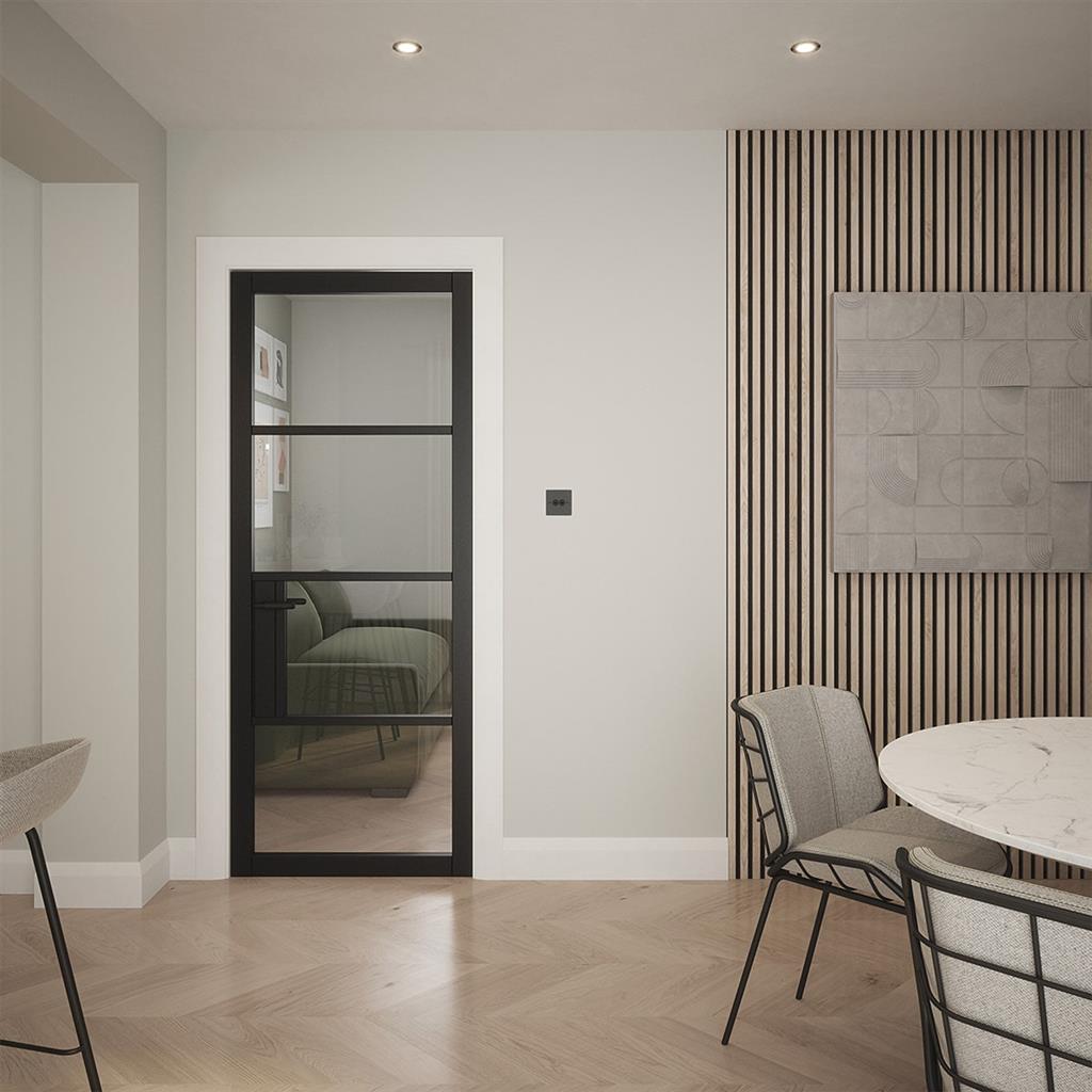 PORTLAND 4 LITE CLEAR GLASS BLACK PRM DOOR 80x32