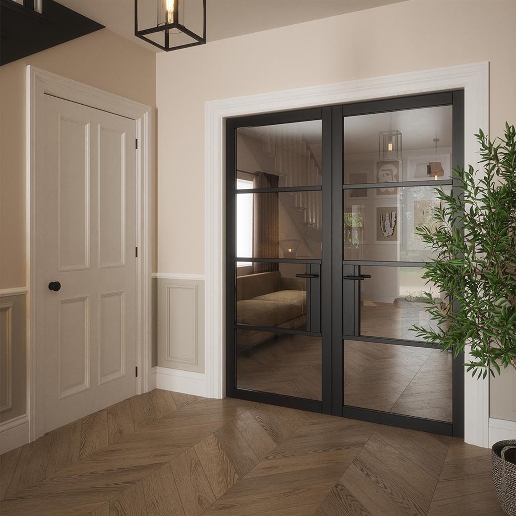 PORTLAND 4 LITE CLEAR GLASS BLACK PRM DOOR 80x32