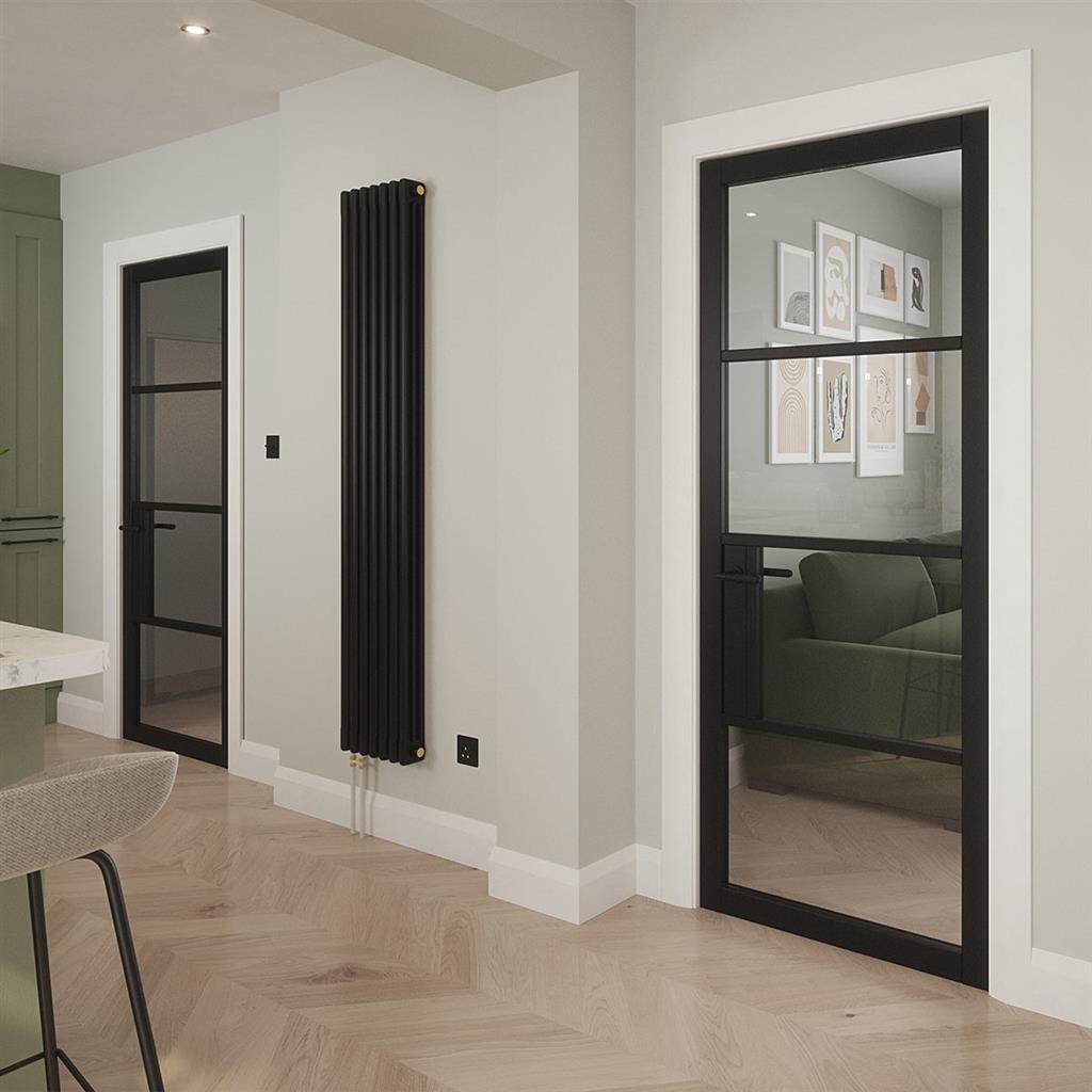 PORTLAND 4 LITE CLEAR GLASS BLACK PRM DOOR 80x32
