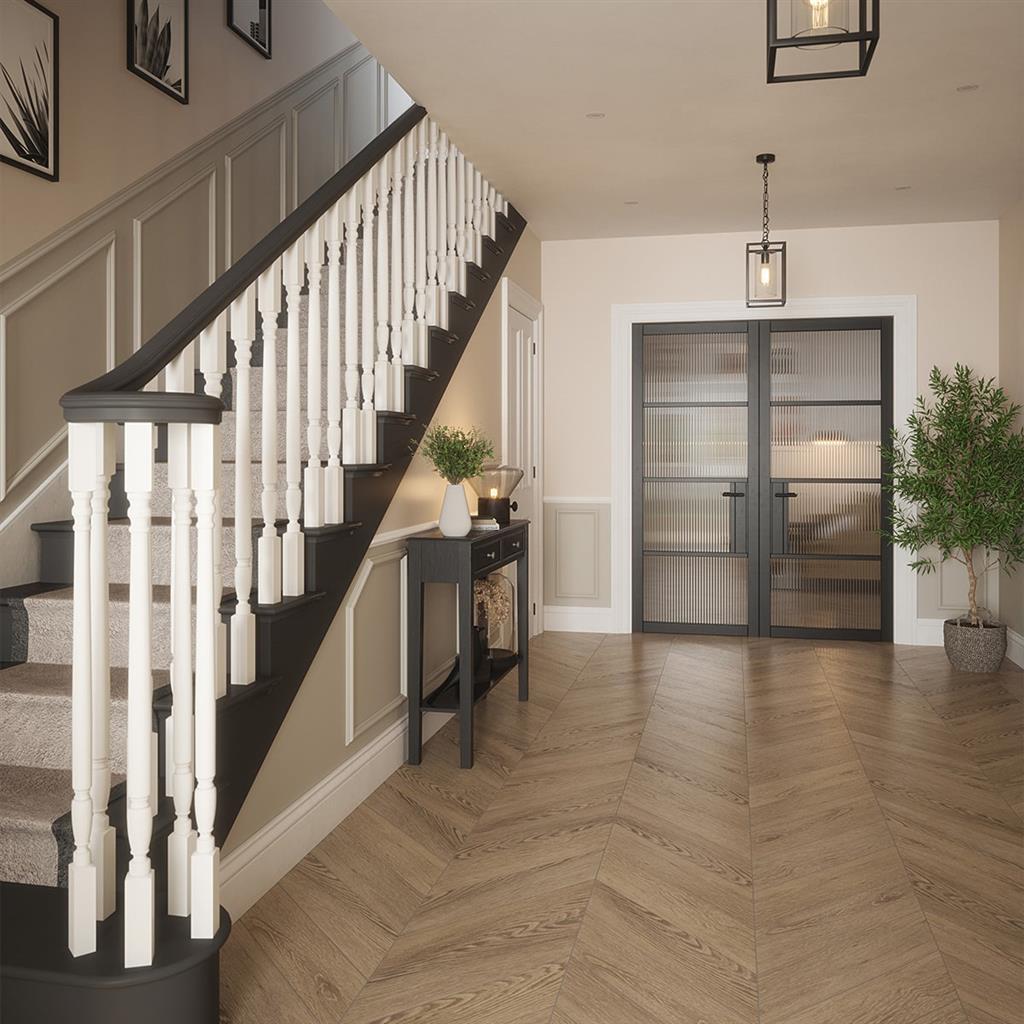 PORTLAND 4 LITE REEDED GLZ BLACK PRIMED DOOR 78x28