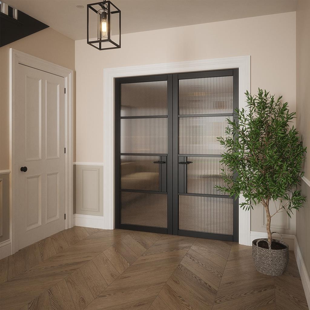 PORTLAND 4 LITE REEDED GLZ DOOR BLACK 80x34x44mm