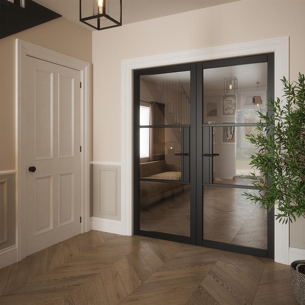 SEATTLE 3 LITE CLEAR GLASS BLACK PRIMED DOOR 78x30