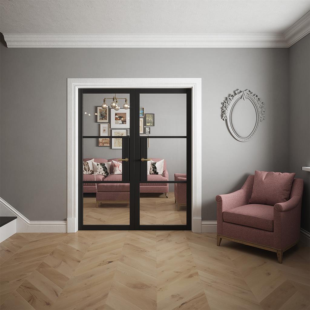 SEATTLE 3 LITE CLEAR GLASS BLACK PRIMED DOOR 80x32