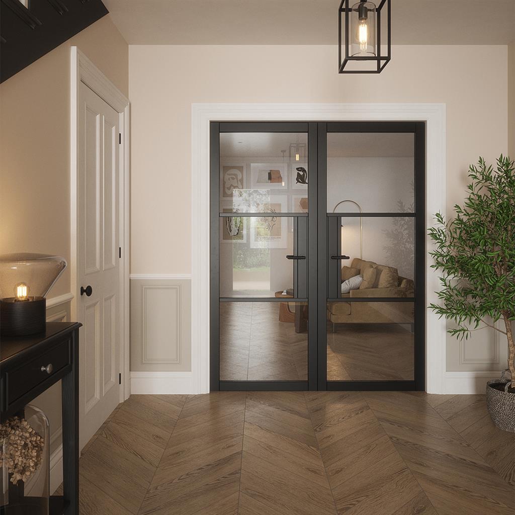 SEATTLE 3 LITE CLEAR GLASS BLACK PRIMED DOOR 80x32