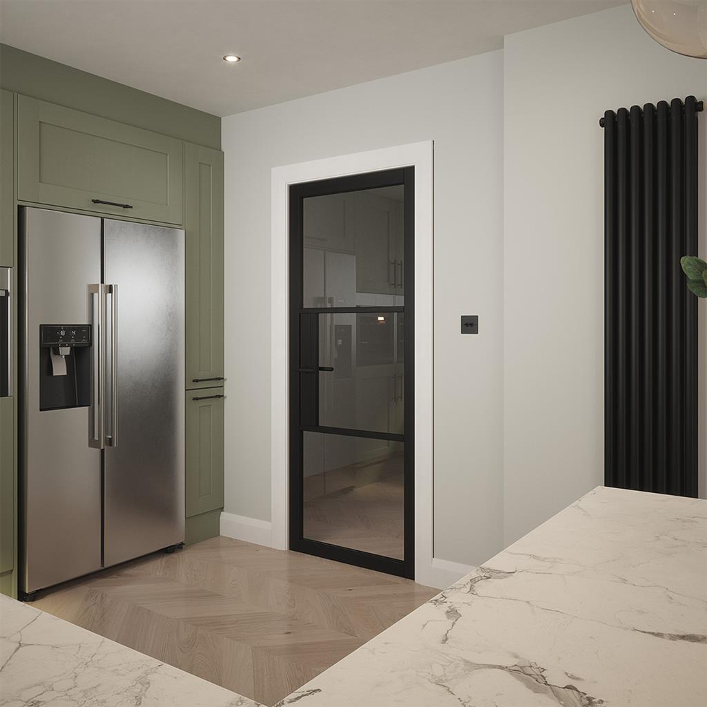 SEATTLE 3 LITE CLEAR GLASS BLACK PRIMED DOOR 80x32