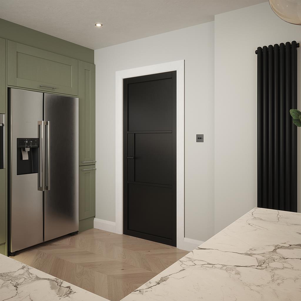 SEATTLE 3 PANEL BLACK PRIMED DOOR 80x32