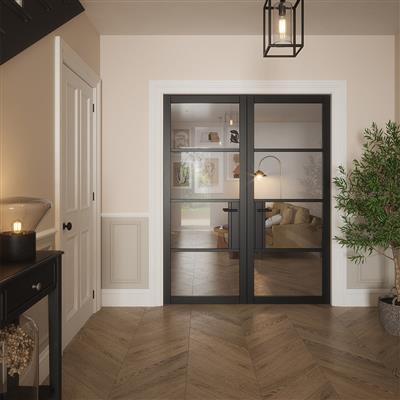 PORTLAND 4 LITE CLEAR GLASS BLACK PRM DOOR 80x32