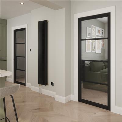 PORTLAND 4 LITE CLEAR GLASS BLACK PRM DOOR 80x32
