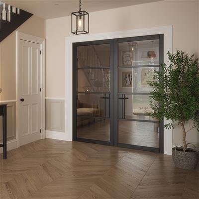 PORTLAND 4 LITE CLEAR GLASS BLACK PRM DOOR 80x32