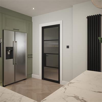 PORTLAND 4 LITE REEDED GLZ DOOR BLACK 78x28x44mm