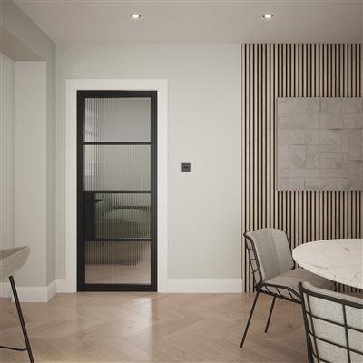 PORTLAND 4 LITE REEDED GLZ BLACK PRIMED DOOR 80x32