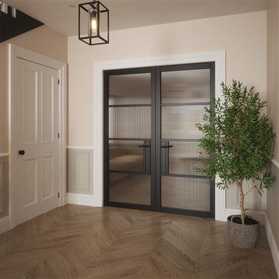 PORTLAND 4 LITE REEDED GLZ DOOR BLACK 80x34x44mm