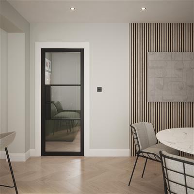 SEATTLE 3 LITE CLEAR GLASS BLACK PRIMED DOOR 80x32