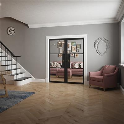 SEATTLE 3 LITE CLEAR GLASS BLACK PRIMED DOOR 80x32