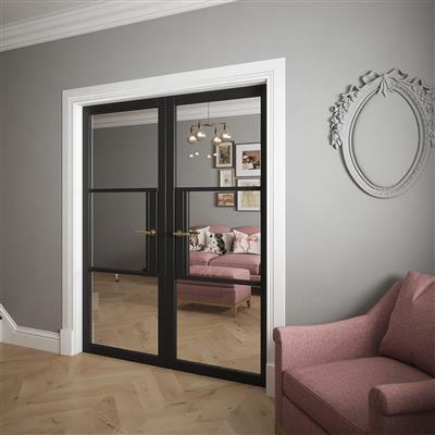 SEATTLE 3 LITE CLEAR GLASS BLACK PRIMED DOOR 80x32