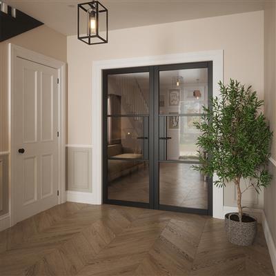 SEATTLE 3 LITE CLEAR GLASS BLACK PRIMED DOOR 80x32