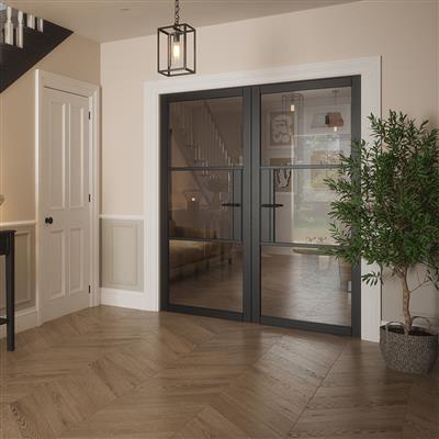 SEATTLE 3 LITE CLEAR GLASS BLACK PRIMED DOOR 80x32