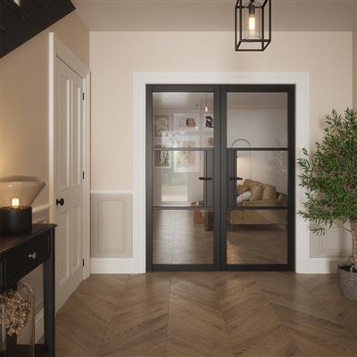 SEATTLE 3 LITE CLEAR GLASS BLACK PRIMED DOOR 80x32