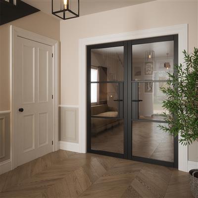 SEATTLE 3 LITE CLEAR GLASS BLACK PRIMED DOOR 80x32